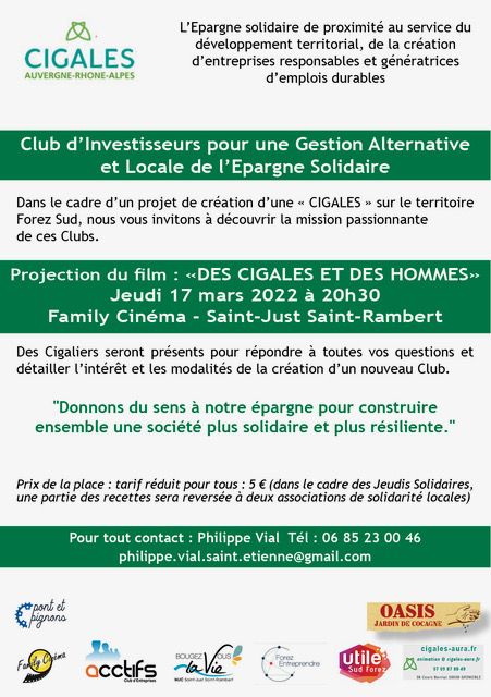 Soirée de lancement d'un Club d'Investisseurs pour une Gestion Alternative et Locale de l'Epargne Solidaire (CIGALES) 